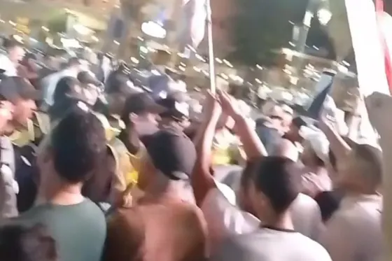 Manifestation à Marrakech pendant un salon de l’armement avec Elbit, dans la ville marocaine