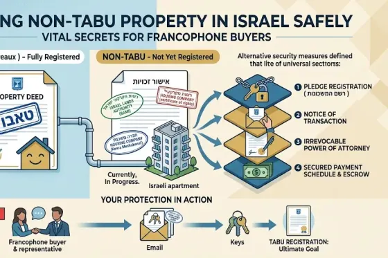 Achat immobilier en Israël : ce que change un bien non inscrit au Tabou pour votre calendrier de paiement