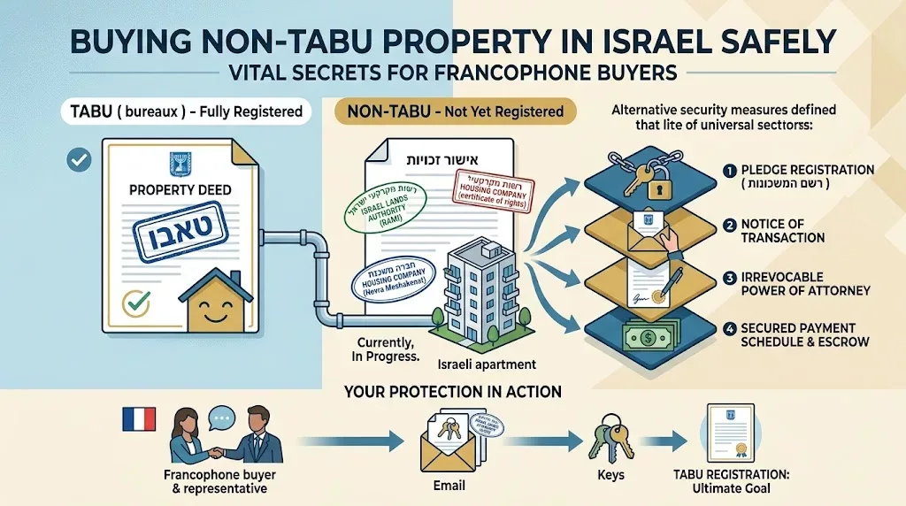 Achat immobilier en Israël : ce que change un bien non inscrit au Tabou pour votre calendrier de paiement