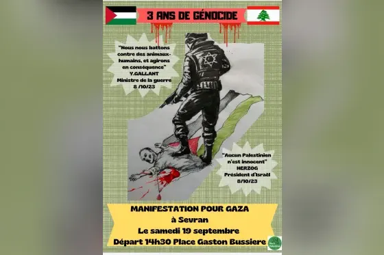 Manifestation pour Gaza à Sevran (93) ce samedi !