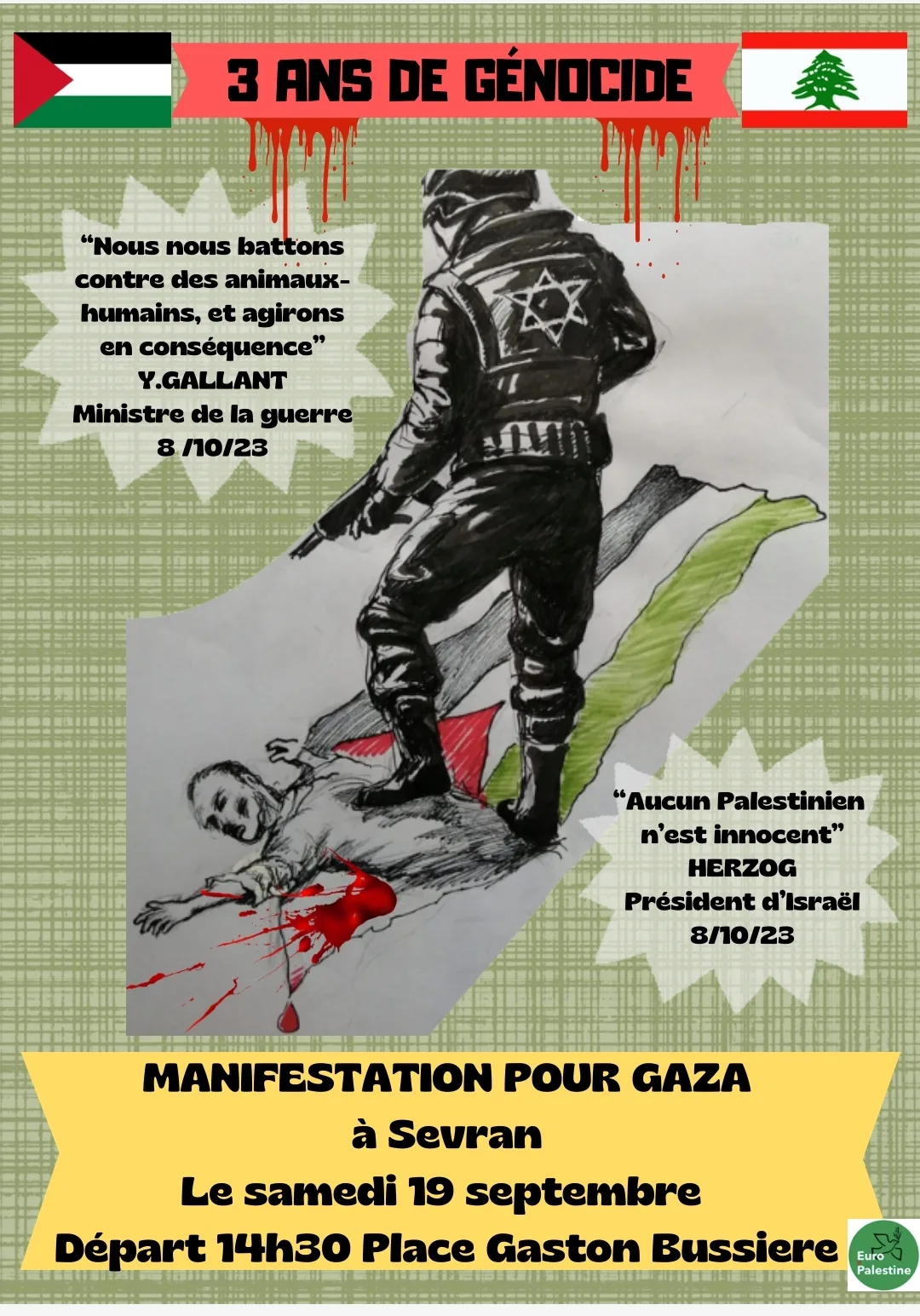 Manifestation pour Gaza à Sevran (93) ce samedi !
