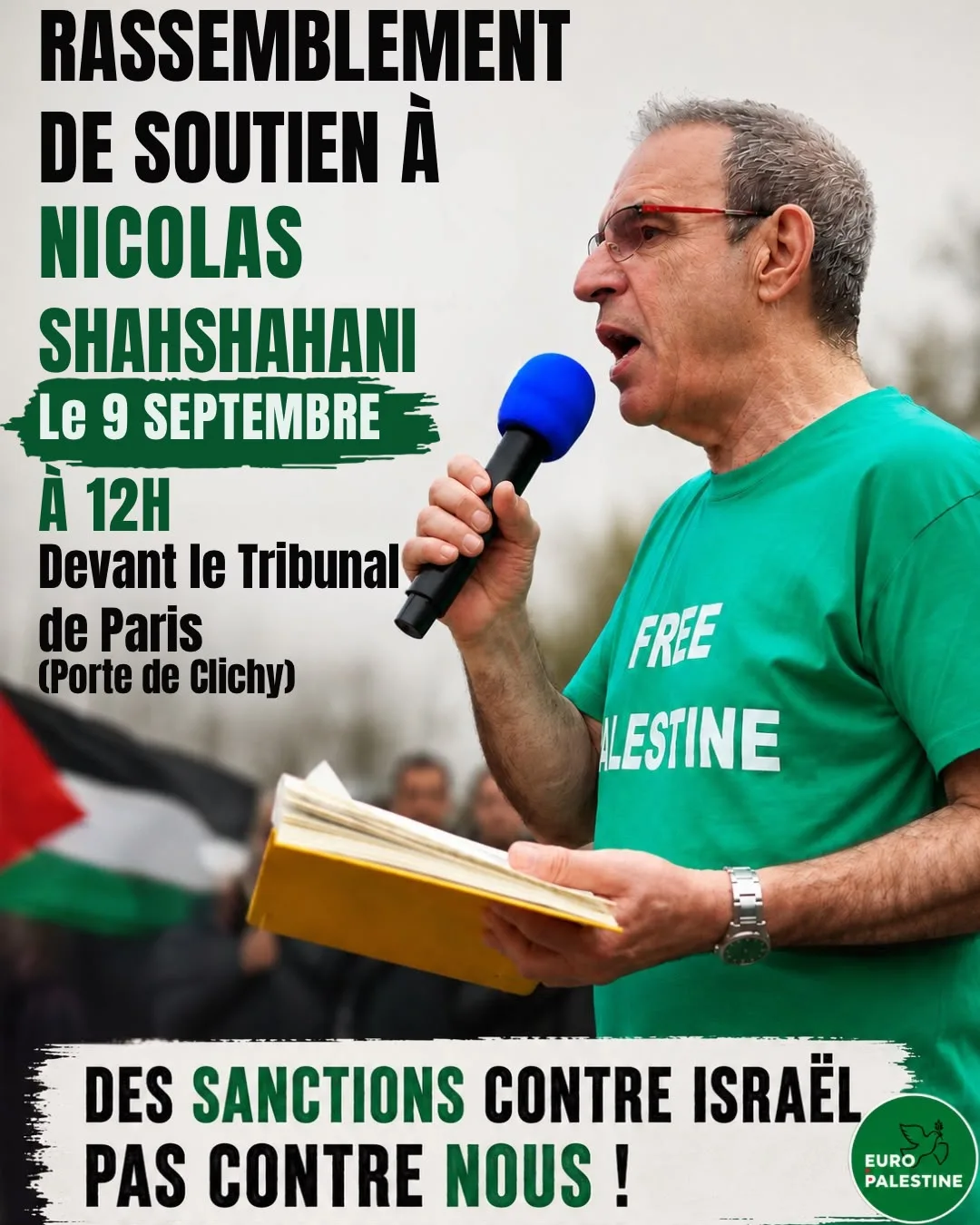 Rassemblement de soutien à Nicolas Shahshahani ce mercredi midi à Paris !