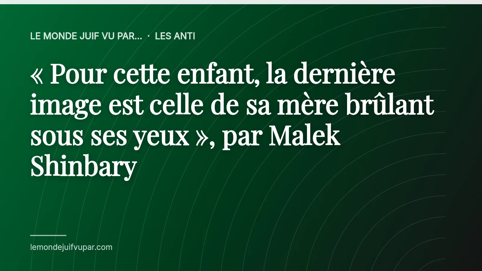 « Pour cette enfant, la dernière image est celle de sa mère brûlant sous ses yeux », par Malek Shinbary