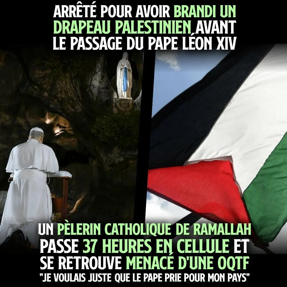 Qui a entendu parlé de ce jeune Palestinien en garde à vue pendant 37 H pour avoir montré un drapeau palestinien sur le passage du pape ?