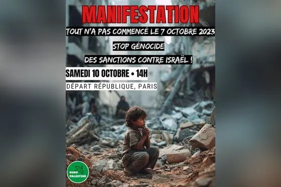 Tous dans la rue samedi 10 contre le génocide du peuple palestinien