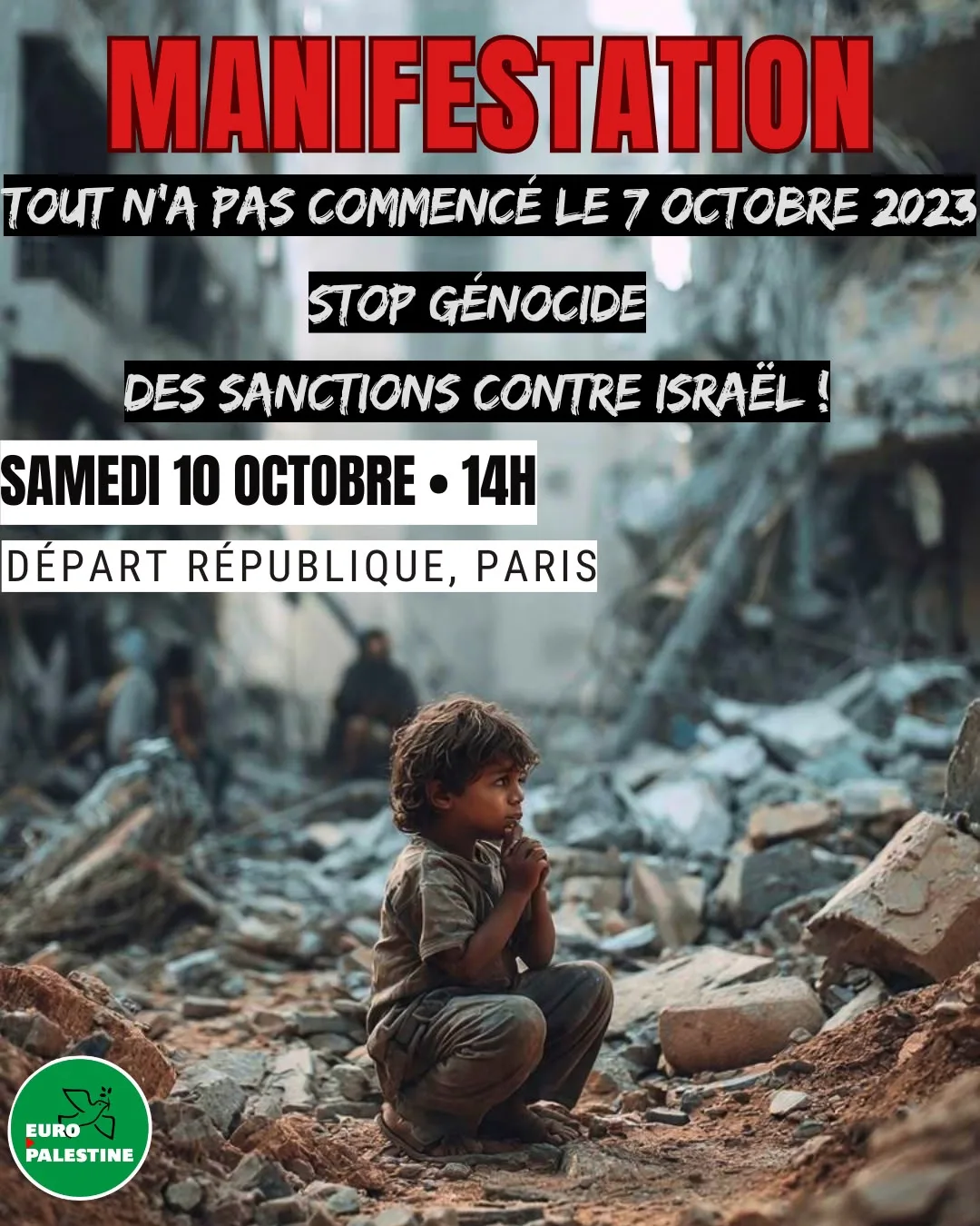 Tous dans la rue samedi 10 contre le génocide du peuple palestinien