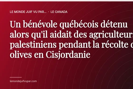 Un bénévole québécois détenu alors qu'il aidait des agriculteurs palestiniens pendant la récolte des olives en Cisjordanie