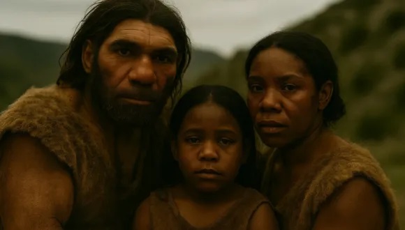 AI reconstruction of mixed Neanderthal Homo sapiens family 580