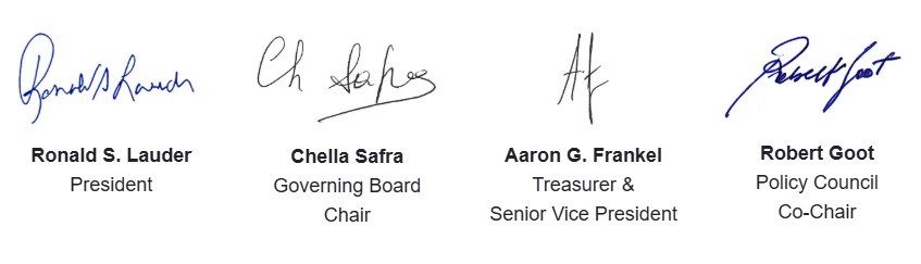 Signatures of the WJC leadership